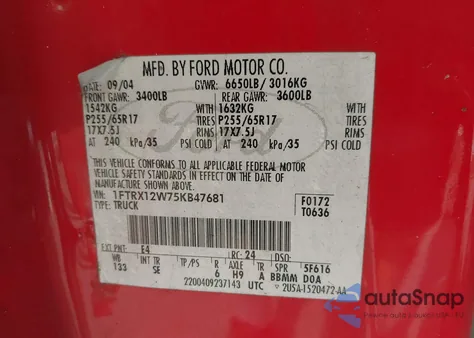 2005 Ford F-150 Stx/Xl/Xlt from USA, damaged, VIN 1FTRX12W75KB47681